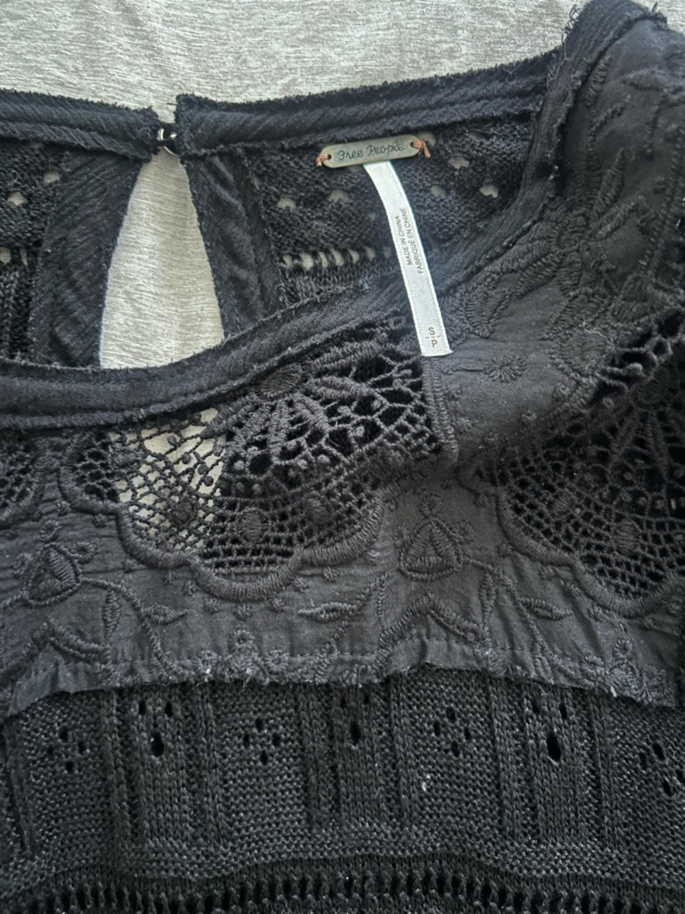 Free People Women Black Crochet Lace once upon a time Bell-Sleeve Blouse Size 6 - Picture 8 of 12